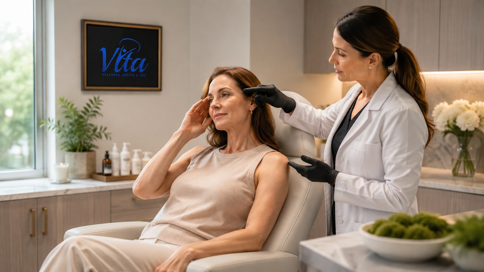 Provider marking treatment points on a patient's underarm before a Botox hyperhidrosis injection session